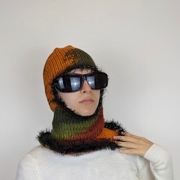 Sunset Multicolor Fairy Grunge Fuzzy Knitted Handmade Balaclava Winter Hat - Picture 2 of 8